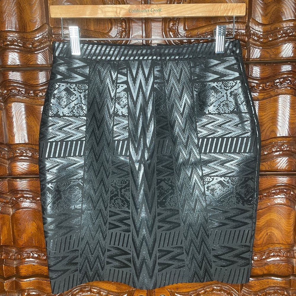 Patterned Black Vinyl Mini-Skirt
